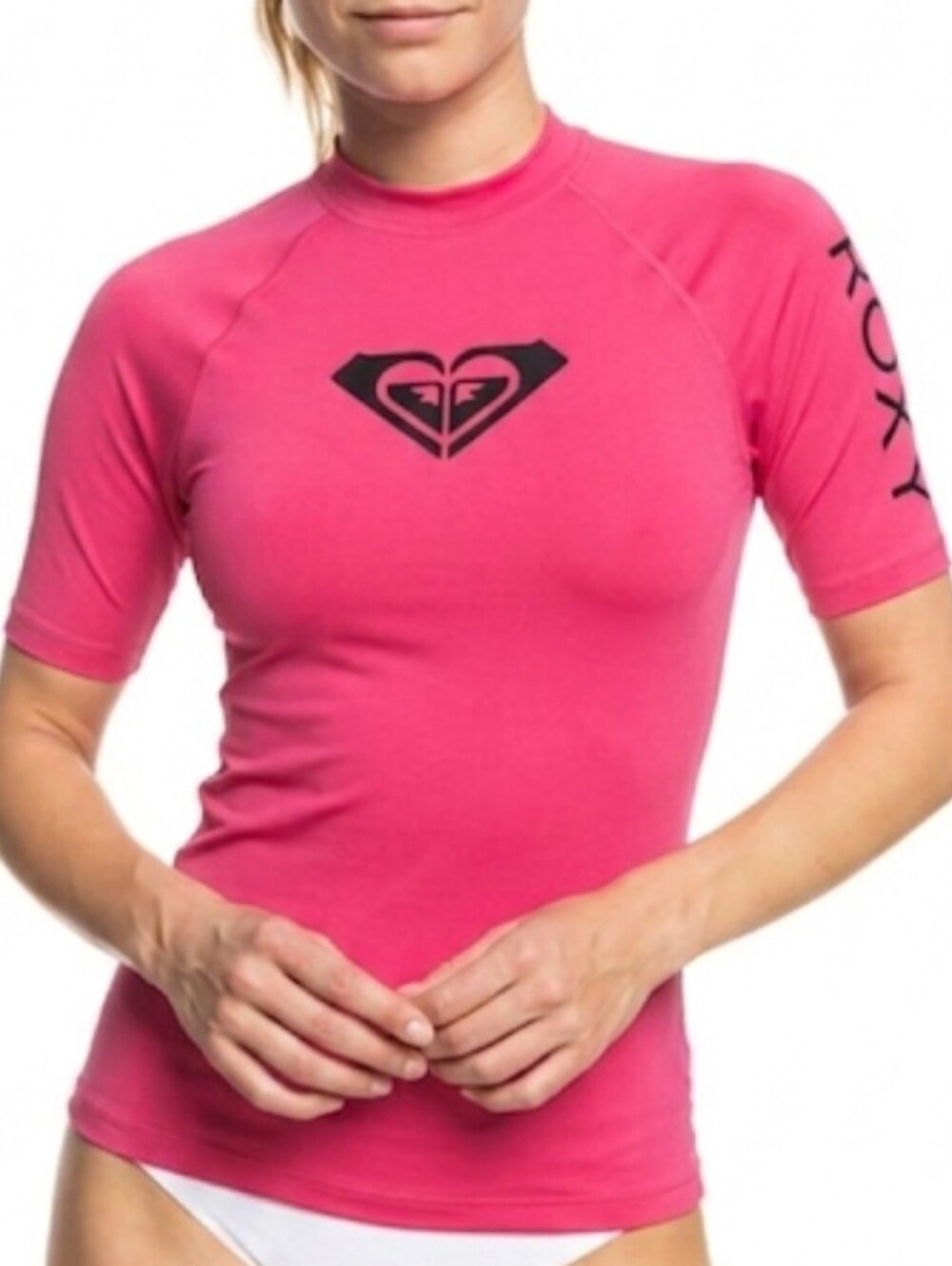 Roxy Whole Hearted Pink Short Sleeve Rash Guard UPF Quick Dry  Swimsuit Top M XL